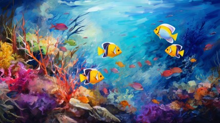 Fototapeta na wymiar Animals of the underwater sea world. Ecosystem. Colorful tropical fish. Neural network AI generated art