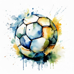 soccer ball, a sports game. watercolor illustration. artificial intelligence generator, AI, neural network image. background for the design.