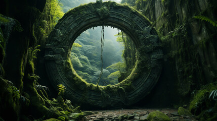 Beautiful round nature green lash arch in mountain forest park, concept mother nature path