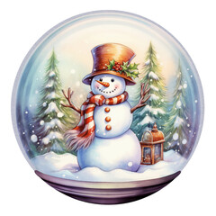 snowman with christmas tree and ball