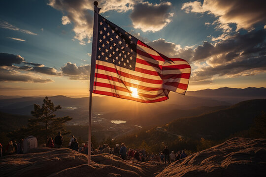 The American flag flies proudly on top over the great nation of the United States of America. It withstands even the strongest winds and calamities.