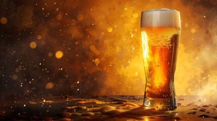  a glass containing beer on a brown background in