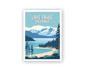 Lake Tahoe, California Illustration Art. Travel Poster Wall Art. Minimalist Vector art