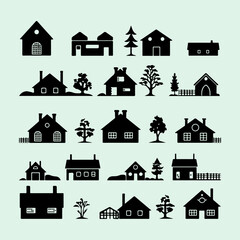 Grange Set Clipart Black Silhouette. Creative Grange  Item Silhouette collection. Food Item Vector And Illustration