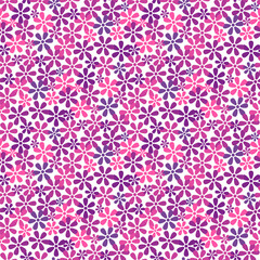 Small multi-colored flowers isolated on a white background. Cute floral seamless pattern. Vector simple flat graphic illustration. Texture.