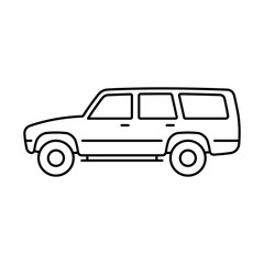 SUV icon. Off-road vehicle. Black contour linear silhouette. Editable strokes. Side view. Vector simple flat graphic illustration. Isolated object on a white background. Isolate.