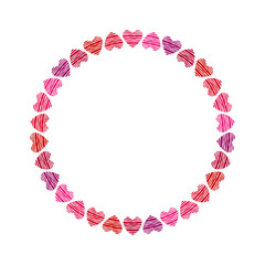 Round frame with striped hearts. Colored silhouette. Front view. Vector simple flat graphic illustration. Isolated object on a white background. Isolate.