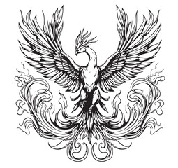 Obraz premium Phoenix bird sketch hand drawn Vector illustration Myths