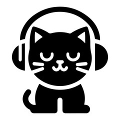 minimal a cat listening songs with headphone vector icon, clipart, silhouette