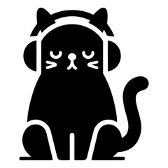 minimal a cat listening songs with headphone vector icon, clipart, silhouette