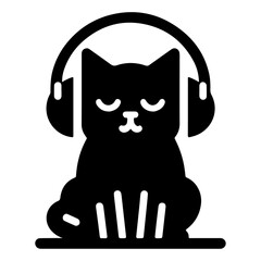 minimal a cat listening songs with headphone vector icon, clipart, silhouette