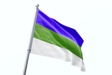 Komi Republic flag waving isolated on white background