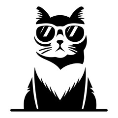 minimal a cat wearing sunglass vector icon, clipart, silhouette, black color