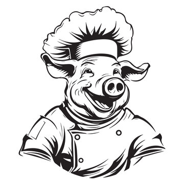 Pig chef in hat cartoon character. Vector clip art illustration