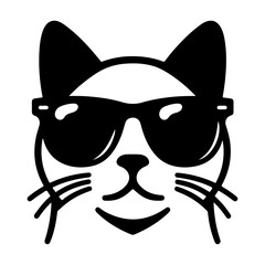 minimal a cat wearing sunglass vector icon, clipart, silhouette, black color