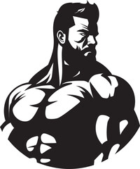 Illustrated Impact Inked Bodybuilding StyleShadowed Stance Dynamic Vector Illustration