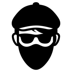 minimal Bandit head stylish boy vector icon, clipart, silhouette, black color