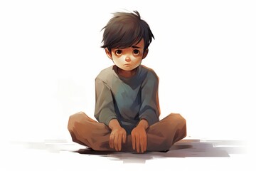 Naklejka premium Illustration of a child with depression, sadness, loneliness 