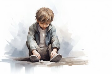 Fototapeta na wymiar Illustration of a child with depression, sadness, loneliness 