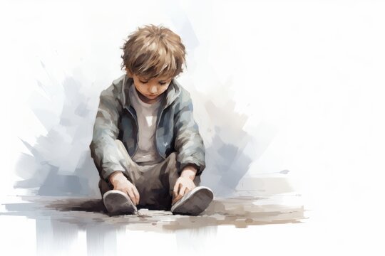 Illustration of a child with depression, sadness, loneliness
