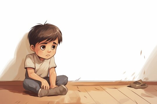 Illustration of a child with depression, sadness, loneliness

