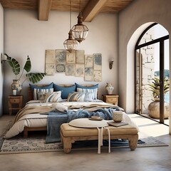 Mediterranean fusion bedroom with a blend of Mediterranean and modern aesthetics