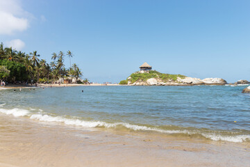 Cabo San Juan beach landscape in sunny day with caribbean sea and blue sky