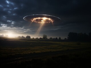 UFO flying over the meadow.