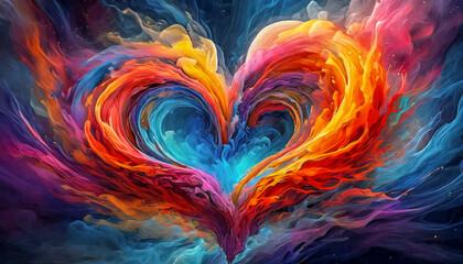 Peinture d'un coeur de forme nébuleuse colorée arc-en-ciel, Saint Valentin, mariage, sentiment d'amour et de romantisme - obrazy, fototapety, plakaty