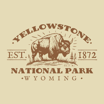 Yellowstone, Wyoming Illustration Clip Art Design Shape. National Park Vintage Icon Vector Stamp.