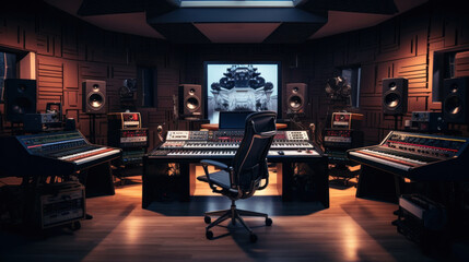Interior of Recording Studio Control Room. - obrazy, fototapety, plakaty