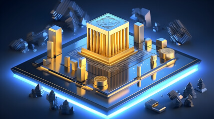 Isometric bank building business and financial concept. Futuristic 3d Bank with box isolated on background. Pro Vector,,
Arafed image of a building with a fountain in the middle of it