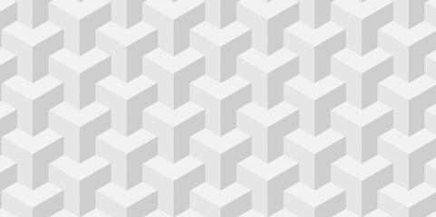 Fototapeta na wymiar White and gray seamless pattern Abstract cubes geometric tile and mosaic wall or grid backdrop hexagon technology. white and gray geometric block cube structure backdrop grid triangle background.