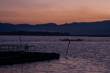 sunset twilight at Kwan Payao, Payao Province in Thailand