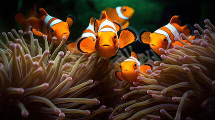 Fototapeta na wymiar Orange clown fishs swimming in a sea anemone.