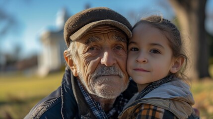 Obraz premium Elderly Man and Children Enjoying Outdoors