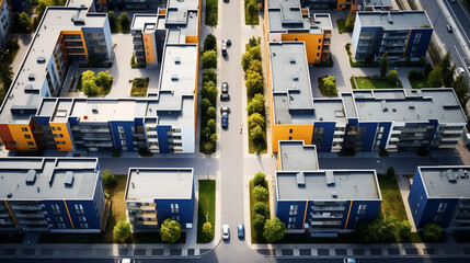 modern european residential complex. aerial view of buildings at sunny day.