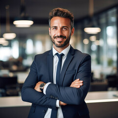 Fototapeta premium Young successful businessman standing confidently