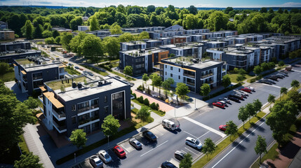 Fototapeta na wymiar modern european residential complex. aerial view of buildings at sunny day.
