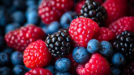  a picture of different berries stacked in - obrazy, fototapety, plakaty