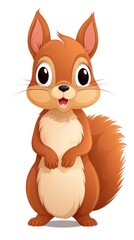 A cartoon squirrel with big eyes and a cute smile. It has a fluffy tail and small ears.