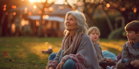 Grandmother with Granddaughters Smiling Together