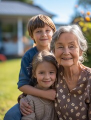 Grandmother with Granddaughters Smiling Together