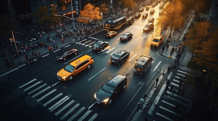 New York City and yellow cabs. Top view - Powered by Adobe