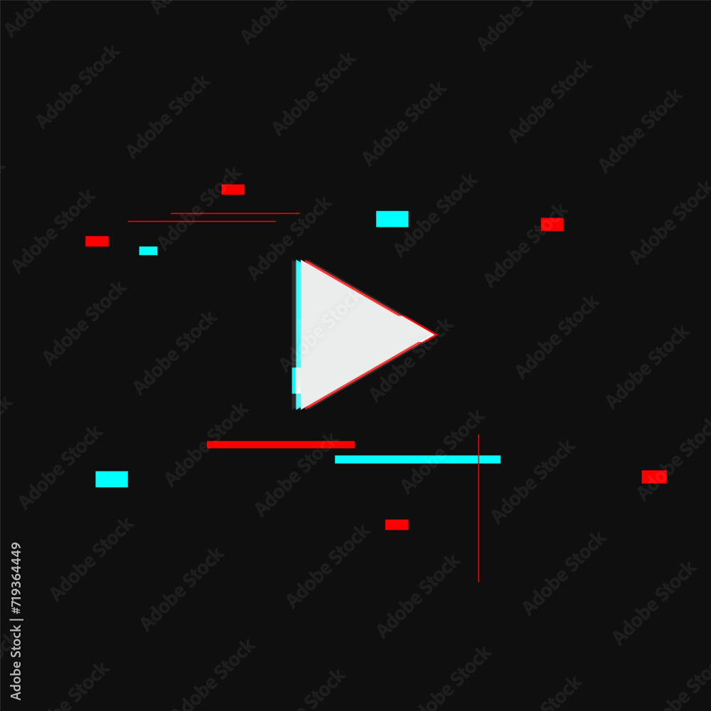 Poster wide gaming background with glitched play button. press to play. start button. stock vector illustra