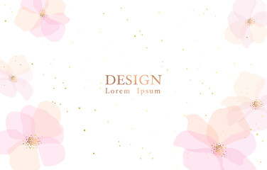 Pastel flowers pink card design. vector watercolor pastel flowers banner design. Abstract art botanical pink background vector. Luxury wallpaper with pink and earth tone watercolor, leaf, flower, gold
