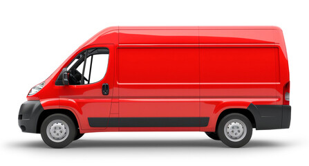 Red cargo van isolated from white or transparent background - obrazy, fototapety, plakaty