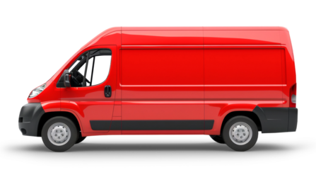 Red cargo van isolated from white or transparent background
