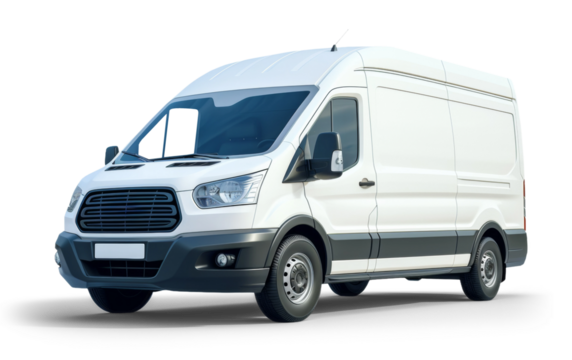White delivery van isolated from white or transparent background