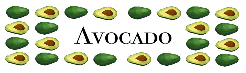 Avocado set. Avocado icons set. Bright green whole  vegetables, half, slices, with a large seed. Low poly style